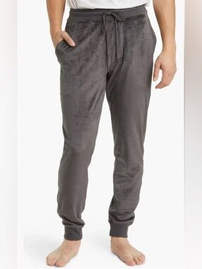 Daniel Buchler Velour Hairline Pajama Lounge Cuffed Jogger Pant Charcoal Grey XL
